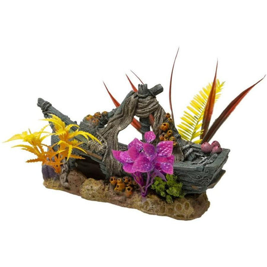 Exotic Environments Sunken Ship Floral Ornament-Fish-Blue Ribbon Pet Products-1 Count-