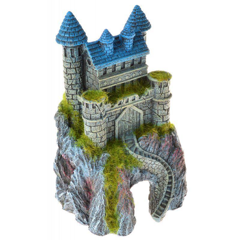 Exotic Environments Mountain Top Castle with Moss-Fish-Blue Ribbon Pet Products-1 Count-