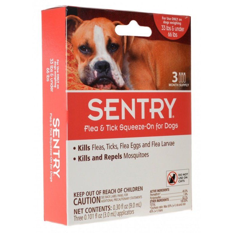 Sentry Flea & Tick Squeeze-On for Dogs-Dog-Sentry-Large - 3 Count - (Dogs 33-66 lbs)-