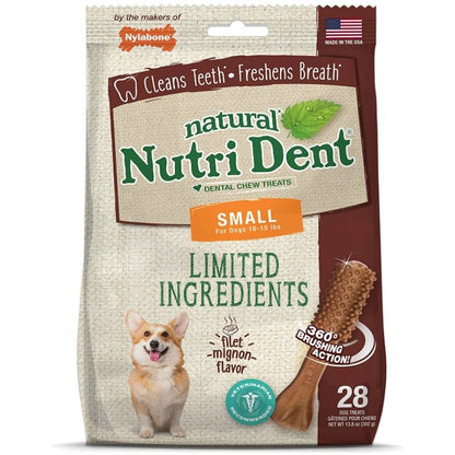 Nylabone Natural Nutri Dent Filet Mignon Dental Chews - Limited Ingredients-Dog-Nylabone-Small - 28 Count-