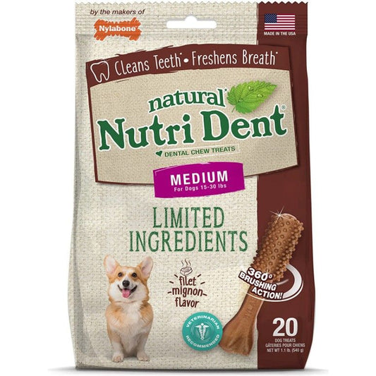 Nylabone Natural Nutri Dent Filet Mignon Dental Chews - Limited Ingredients-Dog-Nylabone-Medium - 20 Count-