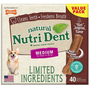 Nylabone Natural Nutri Dent Filet Mignon Dental Chews - Limited Ingredients-Dog-Nylabone-Medium - 40 Count-