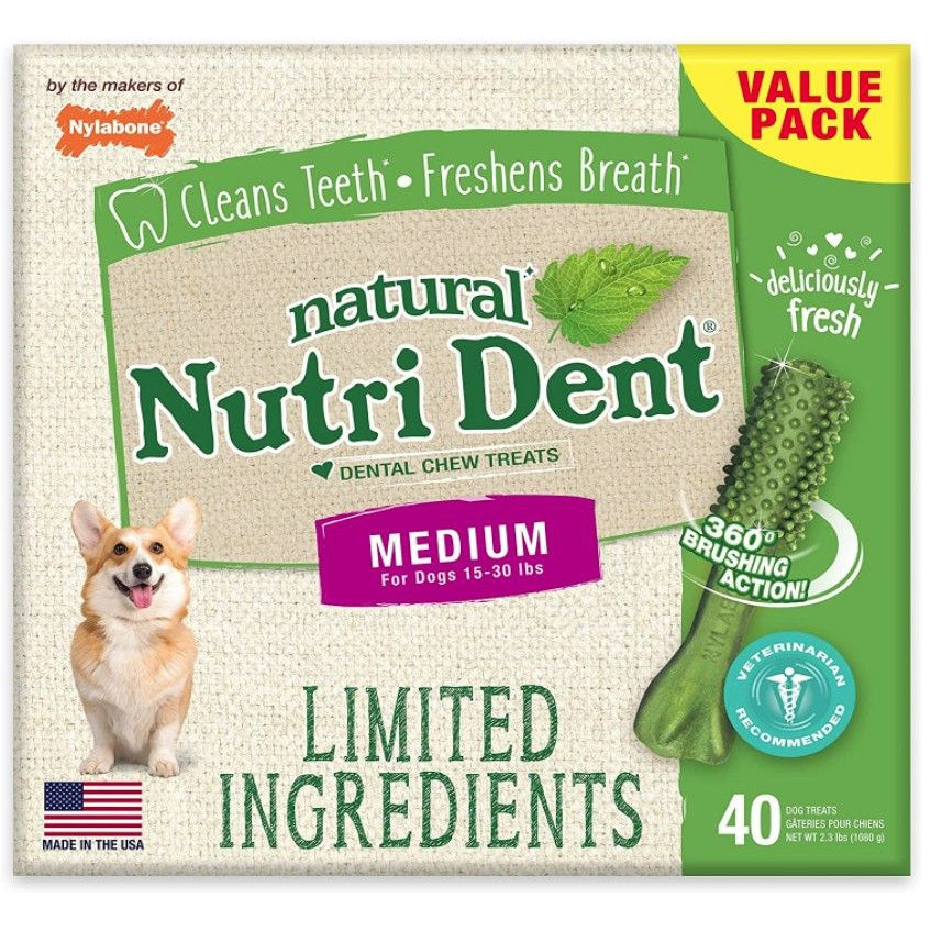 Nylabone Natural Nutri Dent Fresh Breath Dental Chews - Limited Ingredients-Dog-Nylabone-Medium - 40 Count-