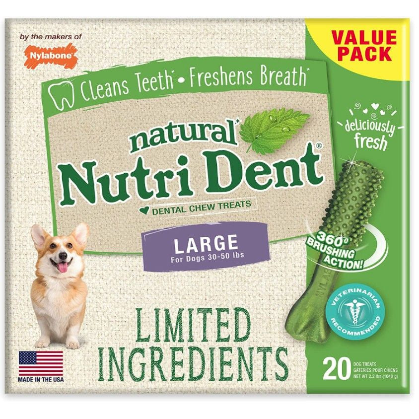 Nylabone Natural Nutri Dent Fresh Breath Dental Chews - Limited Ingredients-Dog-Nylabone-Large - 20 Count-