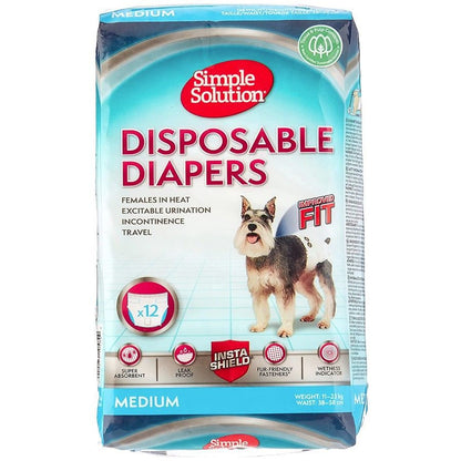 Simple Solution Disposable Diapers-Dog-Simple Solution-Medium - 12 Count - (Waist 16.5"-21")-