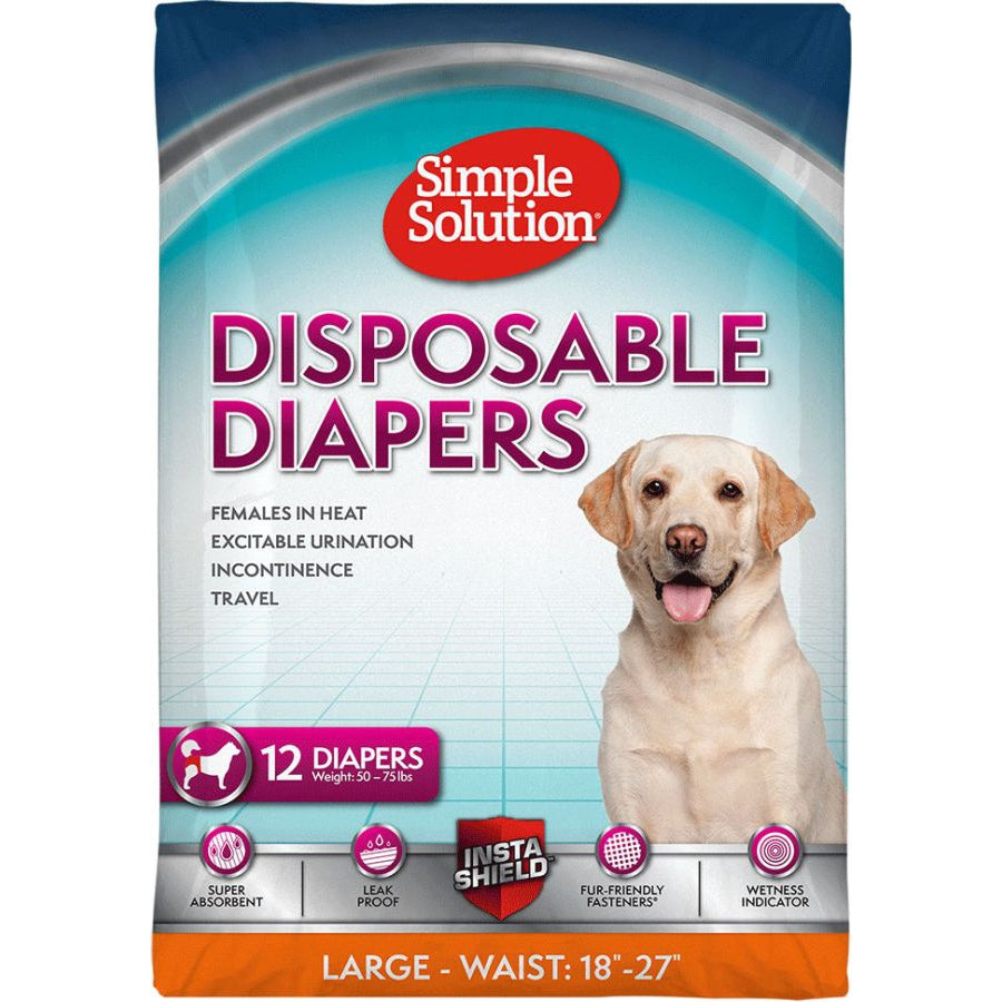 Simple Solution Disposable Diapers-Dog-Simple Solution-Large - 12 Count - (Waist 18"-22.5")-