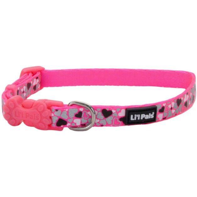 Li'L Pals Reflective Collar - Pink with Hearts-Dog-Li'l Pals-6-8"L x 3/8"W-