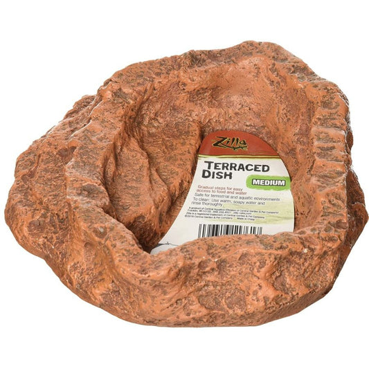 Zilla Decor Terraced Dish for Food or Water-Reptile-Zilla-Medium (6"L x 5.75"W x 1.5"H)-