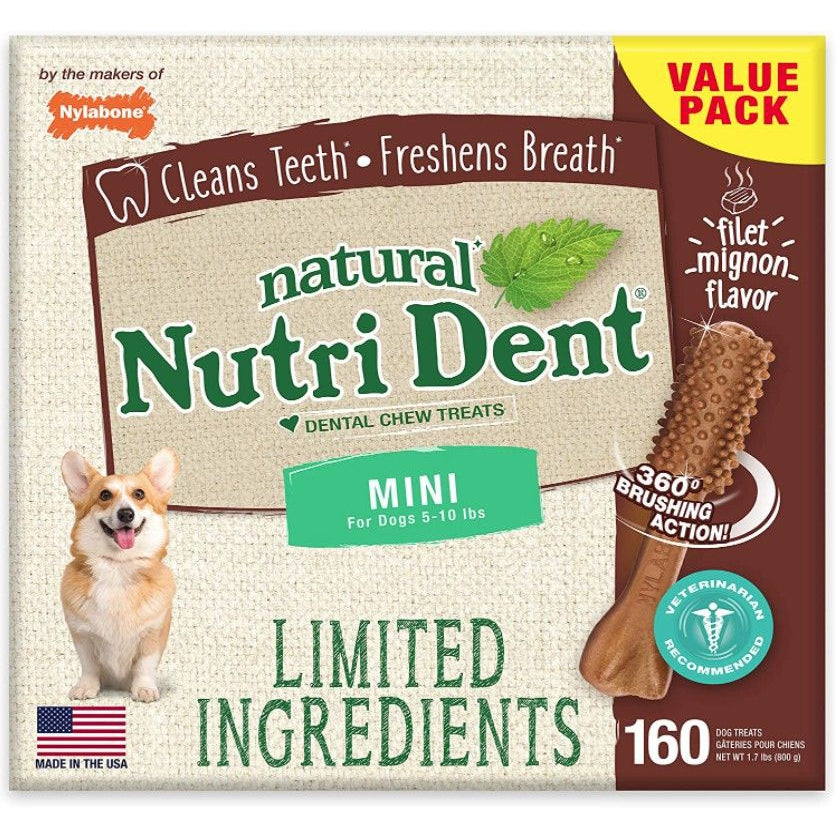 Nylabone Natural Nutri Dent Filet Mignon Dental Chews - Limited Ingredients-Dog-Nylabone-MIni - 160 Count-