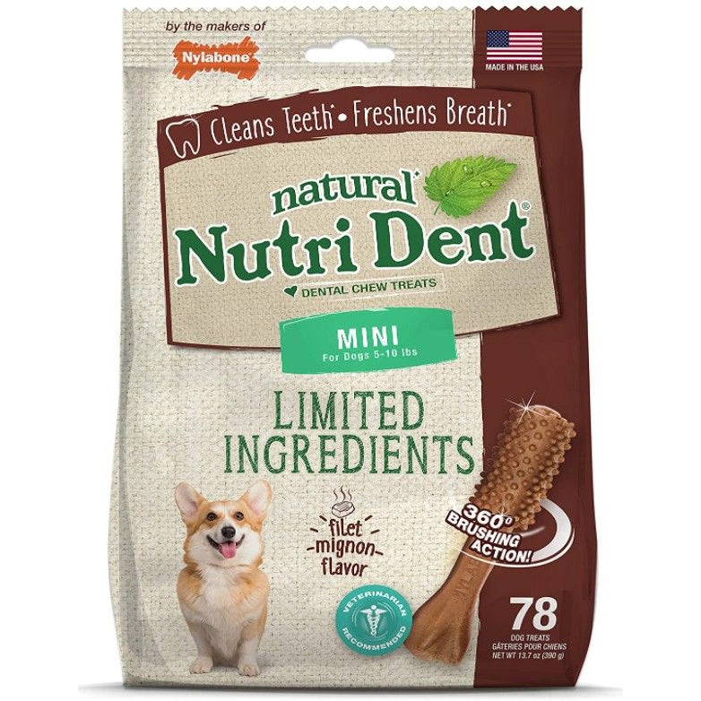 Nylabone Natural Nutri Dent Filet Mignon Dental Chews - Limited Ingredients-Dog-Nylabone-Mini - 78 count-