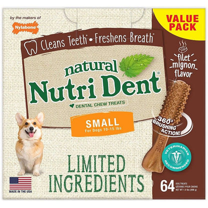 Nylabone Natural Nutri Dent Filet Mignon Dental Chews - Limited Ingredients-Dog-Nylabone-Small - 64 count-