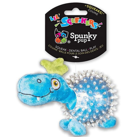 Spunky Pup Lil Squeakers Dino In Cear Spiky Ball Dog Toy Assorted Colors-Dog-Spunky Pup-1 count-