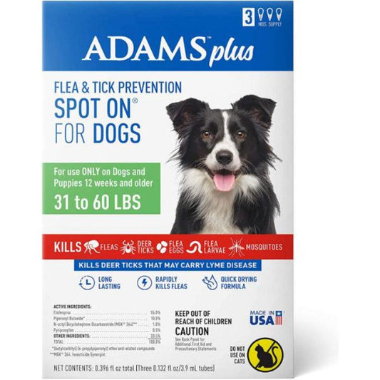 Adams Flea And Tick Prevention Spot On For Dogs 31-60 lbs Large 3 Month Supply-Animals & Pet Supplies-BimBimPet-