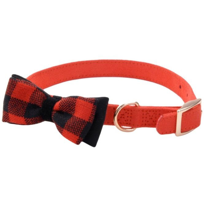 Coastal Pet Accent Microfiber Dog Collar Retro Red with Plaid Bow 5/8" Wide-Dog-Coastal Pet-Small-