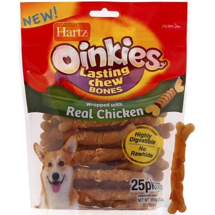 Hartz Oinkies Long Lasting Chew Bones Wrapped With Real Chicken-Dog-Hartz-25 count-