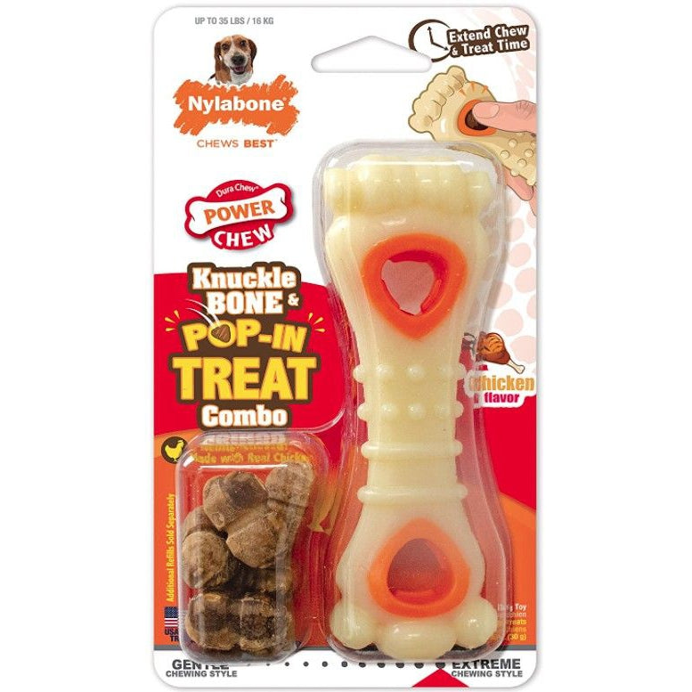 Nylabone Power Chew Knuckle Bone and Pop-In Treat Toy Combo Chicken Flavor Wolf-Dog-Nylabone-1 count-