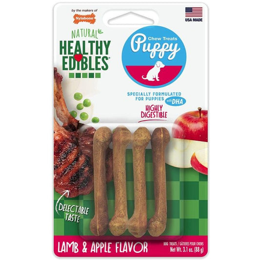 Nylabone Puppy Healthy Edibles Natural Long Lasting Lamb and Apple Dog Chew and Treat-Dog-Nylabone-4 count-