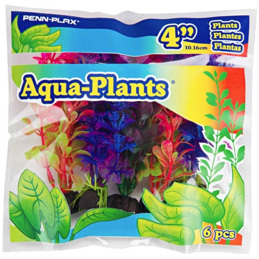 Penn Plax Colorful Aquarium Plastic Plant Pack 4" Assorted Colors-Fish-Penn Plax-6 count-