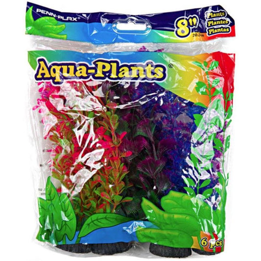 Penn Plax Colorful Aquarium Plastic Plant Pack 8" Assorted Colors-Fish-Penn Plax-6 count-