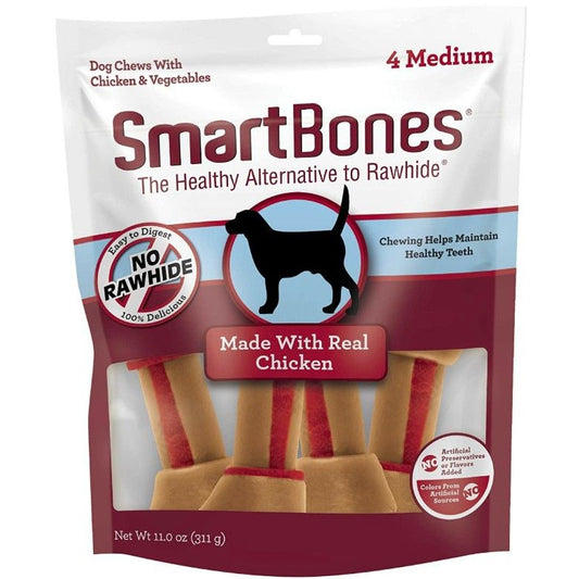 SmartBones Medium Vegetable and ChickenBones Rawhide Free Dog Chew-Dog-Smartbones-4 count-