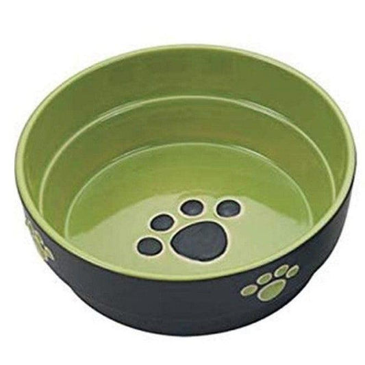 Spot Ceramic Black and Green Fresco Paw Print 5" Dog Dish-Dog-Spot-1 count-